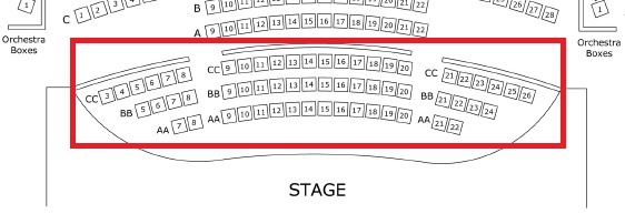Orchestra pit seating plan rows AA to CC
