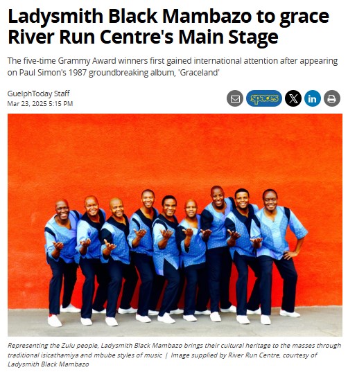 Ladysmith Black Mambazo GuelphToday article